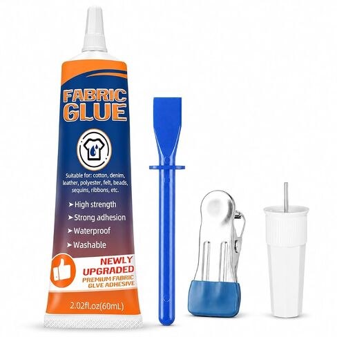 Fabric Glue Permanent, 60ml Clear Washable Fabric Glue for Clothing, Waterproof No-Sew Adhesive for Denim, Cotton, Polyester, Leather & Felt, Patches, Hems & Crafts, Upgraded Formula in Kuwait