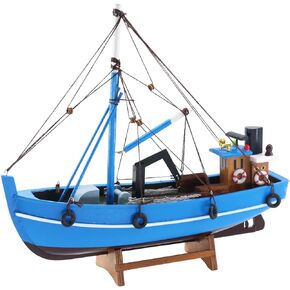 Wooden Fishing Boat Model, Blue, 12 Inch, Fully Assembled Nautical Home Decor (Coastal Blue) in Saudi Arabia