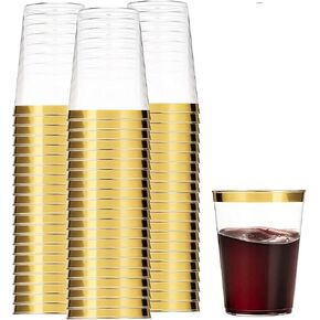 Munfix 100 Gold Plastic Cups 14 Oz Clear Tumblers Gold Rimmed Fancy Disposable Wedding Elegant Party Cups with Gold Rim in Saudi Arabia