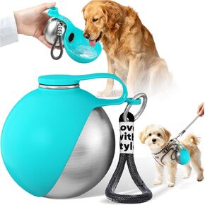2 in 1 Dog Water Bottle with Bowl, 10oz Stainless Steel - Blue in Kuwait