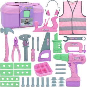 MAGIC4U 50PCS Kids Tool Set wtih Electric Drill, Safety Vest, Hat, Goggles in Kuwait
