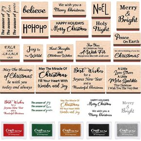 Watersay 23 Pcs Christmas Rubber Stamp and Craft Ink Pad Set, Letter Style in Kuwait