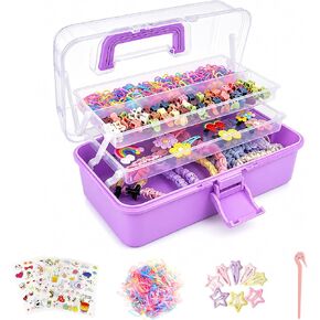 Hair Accessories Organizer for Girls, 3 Tier Hair Supplies Storage Box with Handle, Plastic Craft Organizer Case for Hair Ties, Clips, Hair Bows, Brushes, Sewing, Art Supplies (Purple) in Kuwait