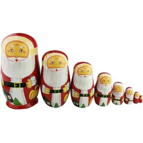 Winterworm 8pcs Cutie Lovely Red Santa Claus WIthink White Big Beard Nesting Dolls Matryoshka Russian Doll Popular Handmade Kids Girl Toy in Kuwait