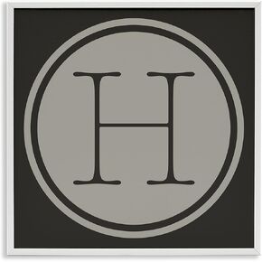 Stupell Industries Modern H Initial Circular Elevator Key Shape, Designed by Ziwei Li White Framed Wall Art, 24 x 24, Grey in Saudi Arabia