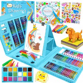 208 PCS Art Supplies,Drawing Art Kit for Kids Girls Boys Teens Artist, Art Set Case with Trifold Easel, Includes Oil Pastels, Crayons, Colored Pencils, Coloring Book, Scissors, Origami Paper 40 Sheets in Kuwait