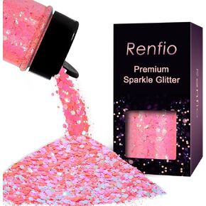 Renfio Iridescent Pink Chunky Glitter for Epoxy Resin,Pearlescent Glitter in Kuwait