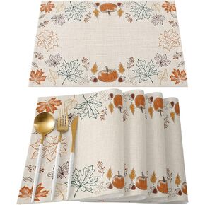 Fall Placemats Set of 4 Pumpkin Pine Cones Maple Leaf Autumn Leaves Thanksgiving Place Mats for Dining Room Dinner Table Washable Table Mats Kitchen Party Decorations in Saudi Arabia