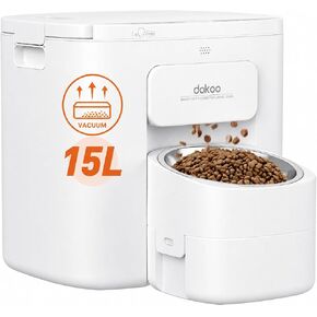 Dokoo Automatic Dog Feeder for Large Breeds, 15L/63 Cups Vacuum-Sealed Airtight Auto Pet Feeder for Dry Food, Timed Feeding, Anti-Clog Dispenser 2-22mm Kibble, Voice Recorder, Stainless Steel Bowl in Kuwait