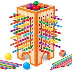 Montessori Board Game for Kids 4-6, 42 Colorful Wooden Sticks Dice Game with 12 Balls, Math & Counting Educational Toy for 3 4 5 6 Year Olds, Fine Motor Skills, Classic Table Game for Family Night in Kuwait