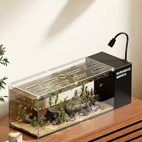 2.7 Gallon Small Fish Tank,Ultra-Clear Rimless Desktop Glass Aquarium Fish Tank Starter Kit with Side Filtration System & LED Light, for Small Fish, Shrimp or Betta (2.7 Gallon - Black) in Kuwait