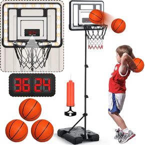 Kids Indoor Basketball Hoop with Scoreboard & Timer,Toddler Adjustable Height Basketball Goal Toy for Outdoor Backyard,Sports Game Play in Kuwait