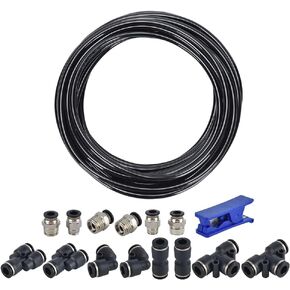 Air Line Tubing Kit, CNAODUN 1/4 inch OD 1/6 ID 39.4ft/12 Meter Black Pneumatic Tubing PU Air hose Pipe Tube Kit for Air Line or Fluid Transfer in Saudi Arabia