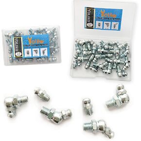 1/4"-3/8" 36Pcs 3 Sizes Grease Fitting Assortment Straight 45 90 Degree Grease Zerk Fittings, Galvanized Steel Grease Fittings and Grease Gun Tips for Industrial/Agricultural Machinery Yoliko in Saudi Arabia