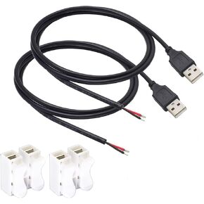 ELNONE 2PacK 1M/3.3Ft 20AWG USB 2.0 Male Plug 2pin Wire DIY Pigtail Cable 5V 5A Black USB Power with 2-Position Spring Wire Connector in Saudi Arabia
