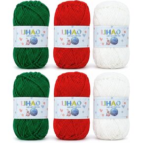 LIHAO Christmas Yarn for Crochet and Knitting, 3 Skeins, Red, Green, White in Kuwait