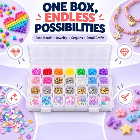 28-Compartment Bead Organizer,Clear Plastic Craft Storage Box with 4 x 7 in Kuwait