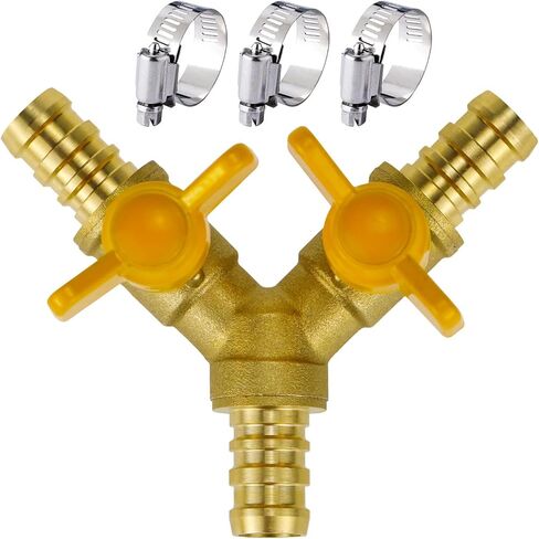 brass 3/4 inch O.D. barb three way shut off ball valve for propane gas hose air water pvc pex garden tubing fuel line, tee switch splitter fitting in Kuwait