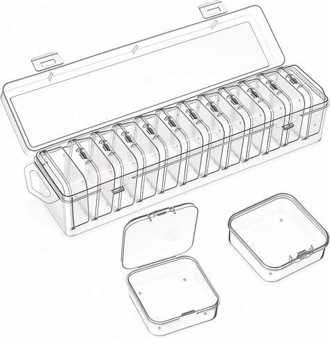 13 Pcs Clear Plastic Storage Containers with Hinged Lids Bead Organizer Box Compartments Bead Storages Containers Clear Plastic Storage Container Set for Bracelet Making DIY Jewelry Small Parts in Kuwait