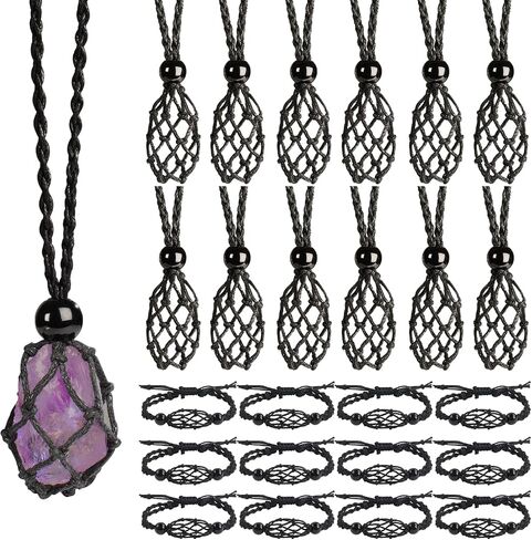 Anjiucc 24 Pack Crystal Cage Necklace Holder, Empty Stone Holder for Pendant, Hand-Woven Cord with Adjustable Length in Saudi Arabia