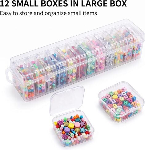 13 Pcs Clear Plastic Storage Containers with Hinged Lids Bead Organizer Box Compartments Bead Storages Containers Clear Plastic Storage Container Set for Bracelet Making DIY Jewelry Small Parts in Kuwait
