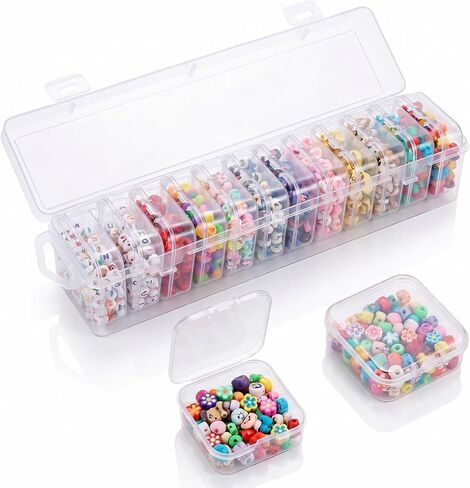 13 Pcs Clear Plastic Storage Containers with Hinged Lids Bead Organizer Box Compartments Bead Storages Containers Clear Plastic Storage Container Set for Bracelet Making DIY Jewelry Small Parts in Kuwait