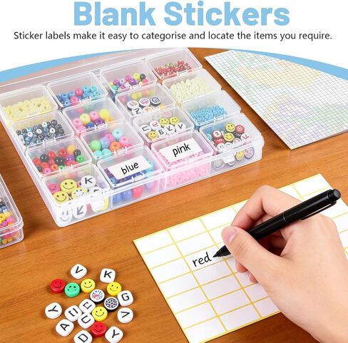 4-Pack Clear Bead Organizer Box, Each with 16 Individual Storage Case, Total 64 Small Bead Storage Containers with Hinged Lid & Label, Transparent Plastic Craft Organizer for Jewelry in Kuwait