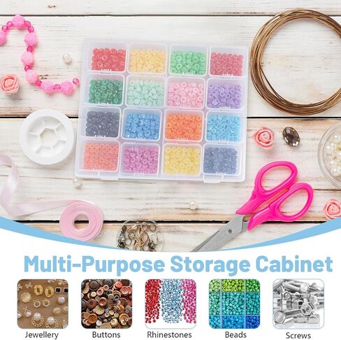 4-Pack Clear Bead Organizer Box, Each with 16 Individual Storage Case, Total 64 Small Bead Storage Containers with Hinged Lid & Label, Transparent Plastic Craft Organizer for Jewelry in Kuwait