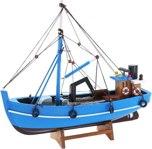 Wooden Fishing Boat Model, Blue, 12 Inch, Fully Assembled Nautical Home Decor (Coastal Blue) in Saudi Arabia