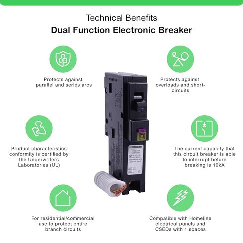 Square D by Schneider Electric Square D - HOM115DFC Homeline 15-Amp Single-Pole Dual Function Circuit Breaker, 1-Inch Format in Kuwait