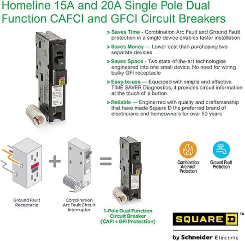 Square D by Schneider Electric Square D - HOM115DFC Homeline 15-Amp Single-Pole Dual Function Circuit Breaker, 1-Inch Format in Kuwait