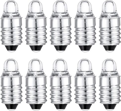 Honoson 10 Pieces E10 LED Bulbs 3 Volt Miniature Flashlight Bulbs E10 Replacement Bulbs Mini Lamps Cool White in Kuwait