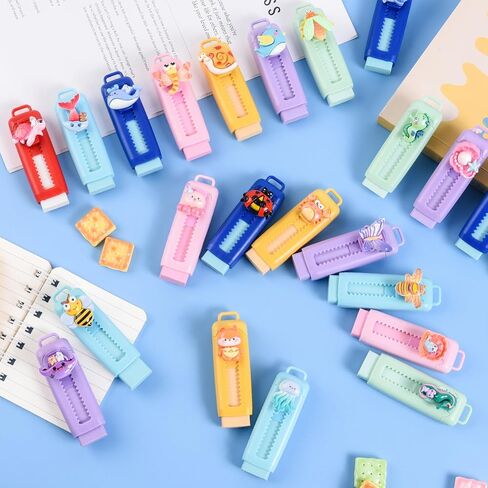 24 Pcs Cute Animals Retractable Eraser for Pencils Cute Supplies Kawaii Erasers Fun Cartoon Erasers Classroom Supplies Party Favors Gift in Saudi Arabia