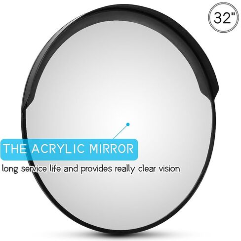 Safety Convex Mirror, Acrylic Curved Traffic Mirror, Adjustable Bracket for Outdoor Indoor, Wide Angle Clear View (Size: 32") in Saudi Arabia