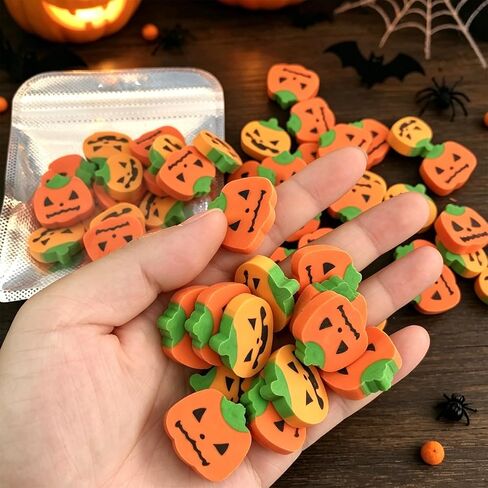 50 Pcs Halloween Mini Erasers Cute Small Pumpkin Erasers Bulk Halloween Eraser for Party Favors, Students, Goody Bag Filler, Classroom Prizes in Kuwait