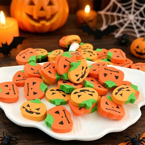 50 Pcs Halloween Mini Erasers Cute Small Pumpkin Erasers Bulk Halloween Eraser for Party Favors, Students, Goody Bag Filler, Classroom Prizes in Kuwait