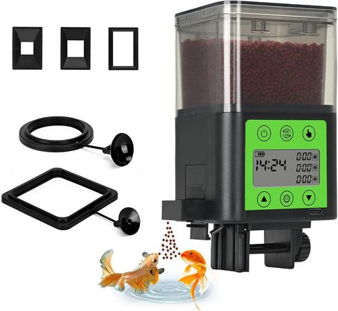 Lychee Automatic Fish Feeder USB Rechargeable 320ML Large Capacity Aquarium Fish Food Dispenser with Two Feeding Ring, Moisture-Proof-Aquarium Electric Timer Feeder for Vacation Business Trips in Kuwait