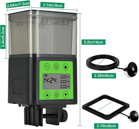 Lychee Automatic Fish Feeder USB Rechargeable 320ML Large Capacity Aquarium Fish Food Dispenser with Two Feeding Ring, Moisture-Proof-Aquarium Electric Timer Feeder for Vacation Business Trips in Kuwait