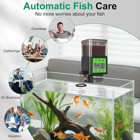 Lychee Automatic Fish Feeder USB Rechargeable 320ML Large Capacity Aquarium Fish Food Dispenser with Two Feeding Ring, Moisture-Proof-Aquarium Electric Timer Feeder for Vacation Business Trips in Kuwait