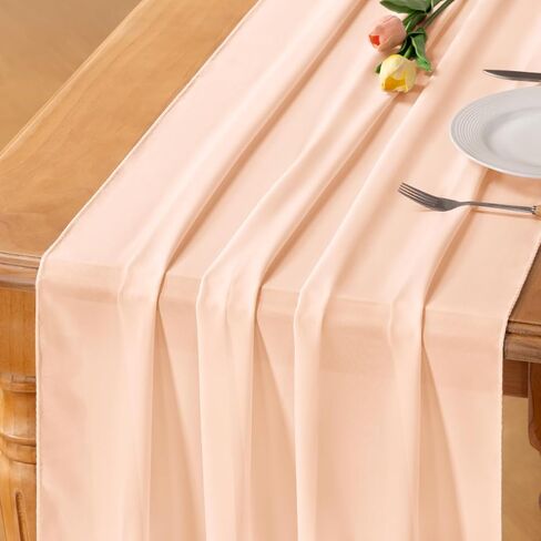 Socomi 10ft مفرش طاولة شيفون وردي اللون مقاس 29 × 120 بوصة عداء زفاف شفاف لعيد الشكر وزينة دش الزفاف in Kuwait