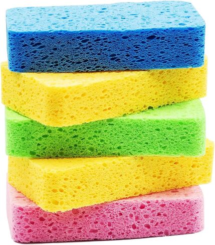 Temede Large Cellulose Sponges, Kitchen Sponges for Dish, 1.2" Thick Heavy Duty Scrub Sponges, Non-Scratch Scrubber for Household, Cookware, Bathroom, Compressed Packaging 5pcs in Kuwait