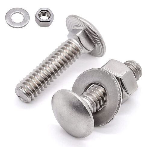 Glvaner (10 Sets) 1/4-20 x 4 Stainless Steel Carriage Bolts Screws Round Head Square Neck and Hex Nuts & Flat Washers 304 Stainless Steel 18-8 Full Thread Coverage in Kuwait