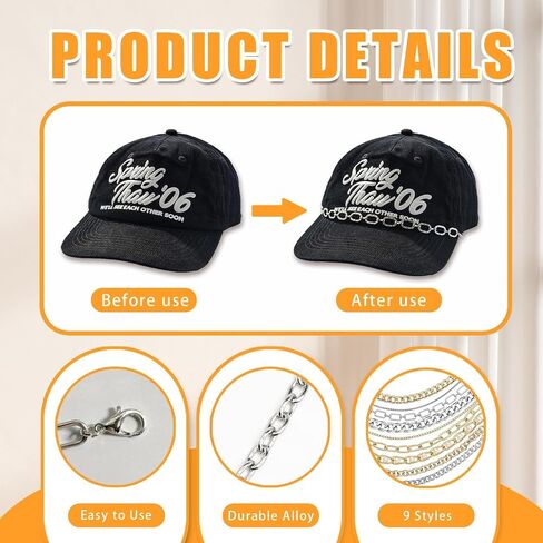 9Pcs Trucker Hat Chains, Clip On Cap Brim Charms for DIY Hat Decoration in Kuwait