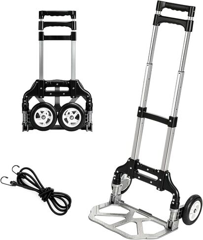 Folding Hand Truck Portable Dolly Cart Max 350 lbs Foldable Hand Cart Luggage Trolley Cart, 6 Wheels Push Cart Dolly for Moving, Heavy Duty Moving Dollys, Small Platform Hand Cart with 2 Ropes Black in Kuwait