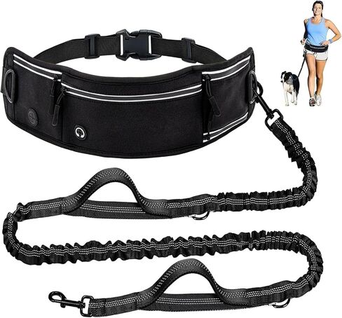 Skmeditec Hands Free Dog Leash with Waist Bag for Large Dog Walking, Shock Absorbing Bungee Leash with Zipper Pouch for Running, Dual Padded Handles & Adjustable Waist Belt in Kuwait