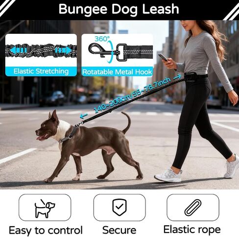 Skmeditec Hands Free Dog Leash with Waist Bag for Large Dog Walking, Shock Absorbing Bungee Leash with Zipper Pouch for Running, Dual Padded Handles & Adjustable Waist Belt in Kuwait