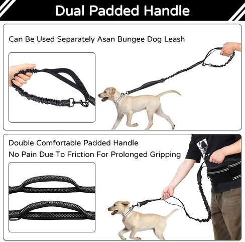 Skmeditec Hands Free Dog Leash with Waist Bag for Large Dog Walking, Shock Absorbing Bungee Leash with Zipper Pouch for Running, Dual Padded Handles & Adjustable Waist Belt in Kuwait