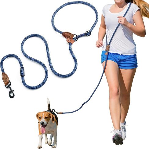 Mile High Life Hands Free Dog Leash, Crossbody Waist Leash with Genuine Leather Connection, Multifunctional Adjustable Slip Lead for Dog Walking Running (Black Khaki, 8FT) in Kuwait