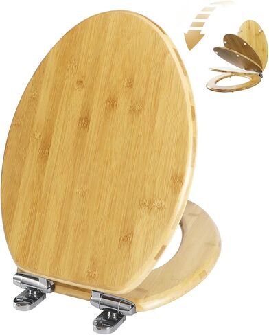 Round Bamboo Toilet Seat with Lid Quick Release Slow Close Zinc Alloy Strong Hinges Natural Bamboo, Light in Kuwait