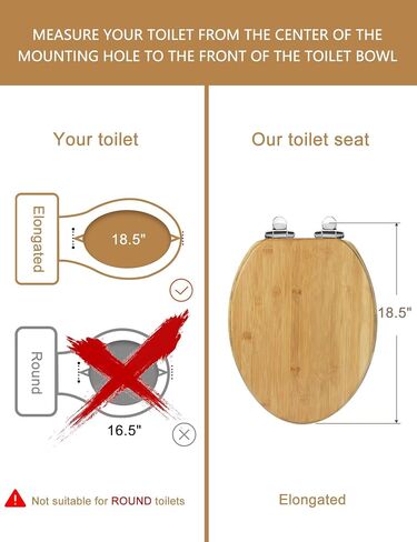 Round Bamboo Toilet Seat with Lid Quick Release Slow Close Zinc Alloy Strong Hinges Natural Bamboo, Light in Kuwait